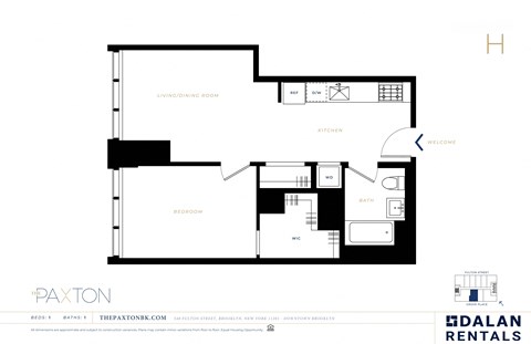 The Paxton Line H Floorplan 1 bed 1 bath at The Paxton, New york